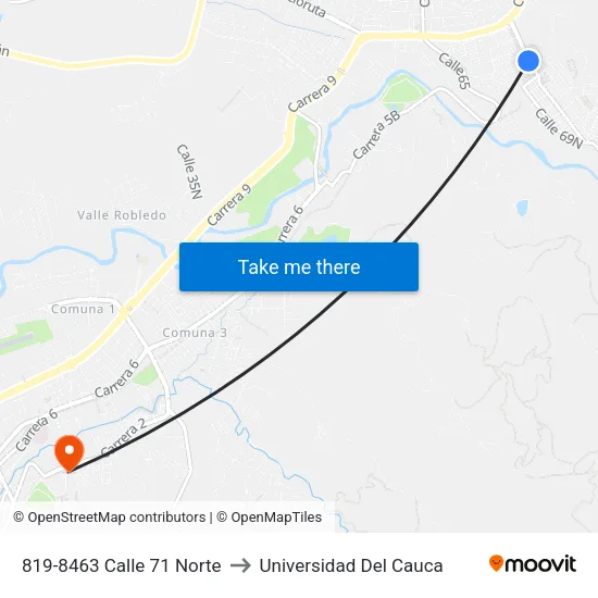 819-8463 Calle 71 Norte to Universidad Del Cauca map