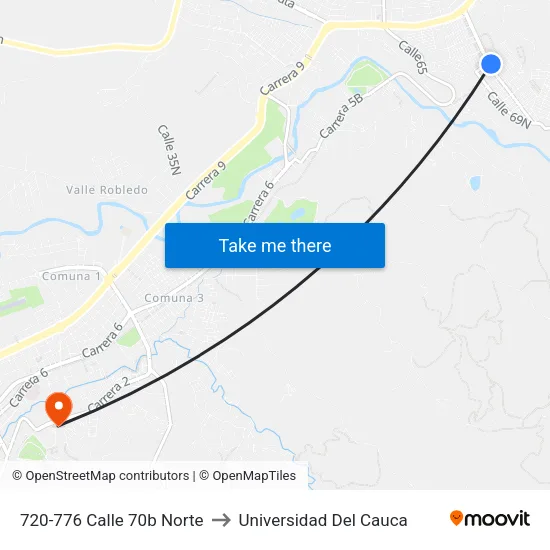 720-776 Calle 70b Norte to Universidad Del Cauca map