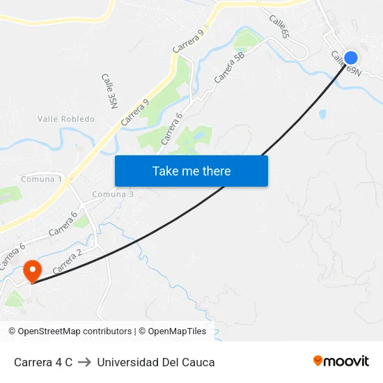 Carrera 4 C to Universidad Del Cauca map