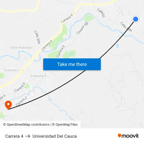 Carrera 4 to Universidad Del Cauca map