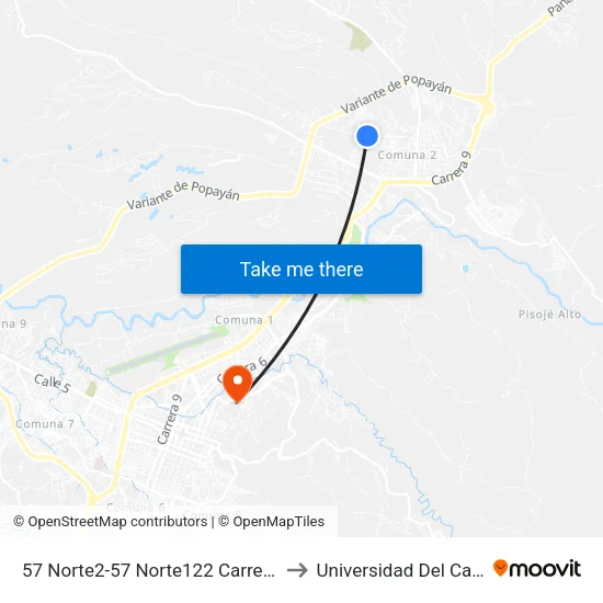 57 Norte2-57 Norte122 Carrera 17 to Universidad Del Cauca map