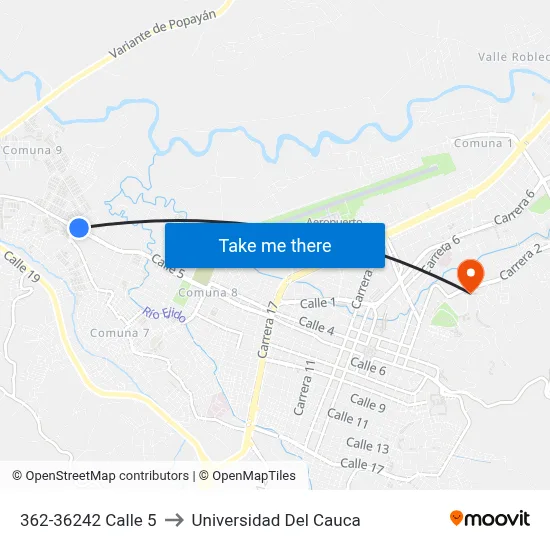 362-36242 Calle 5 to Universidad Del Cauca map