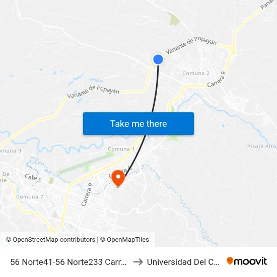 56 Norte41-56 Norte233 Carrera 17 to Universidad Del Cauca map