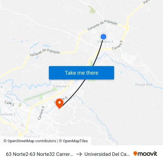 63 Norte2-63 Norte32 Carrera 17 to Universidad Del Cauca map