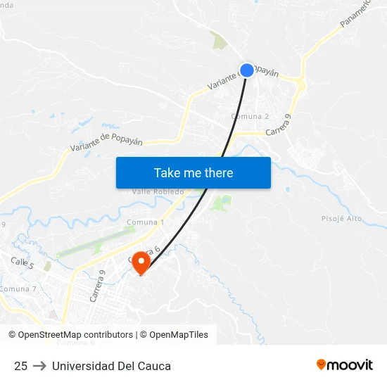 25 to Universidad Del Cauca map