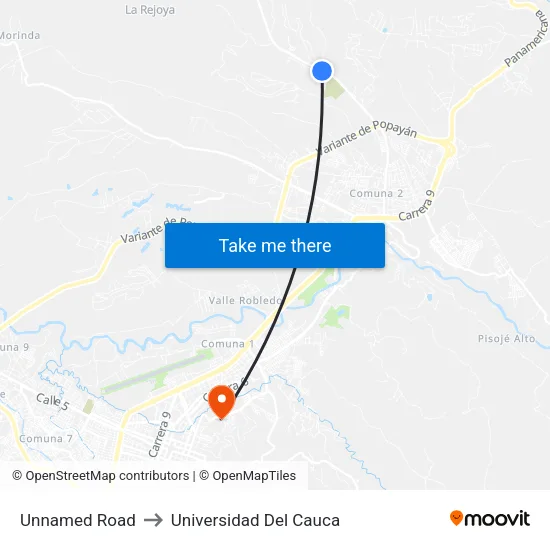 Unnamed Road to Universidad Del Cauca map