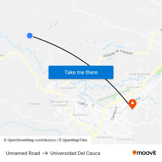 Unnamed Road to Universidad Del Cauca map