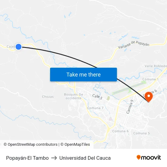 Popayán-El Tambo to Universidad Del Cauca map