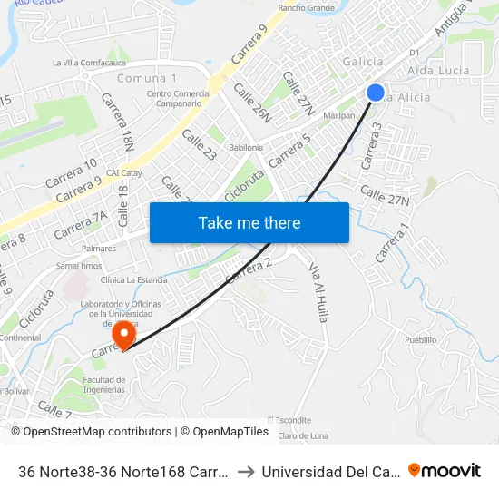 36 Norte38-36 Norte168 Carrera 5 to Universidad Del Cauca map