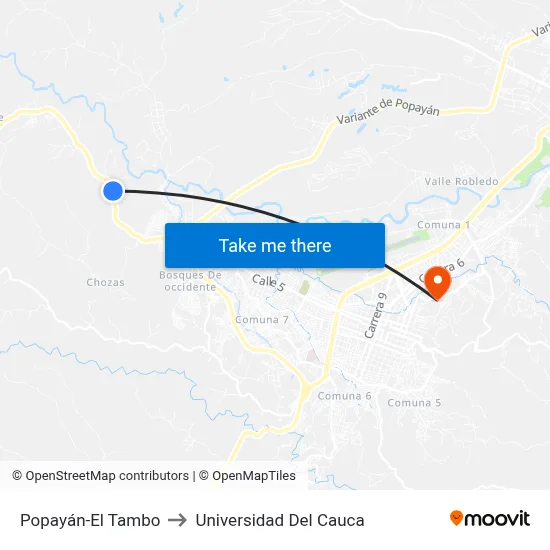Popayán-El Tambo to Universidad Del Cauca map