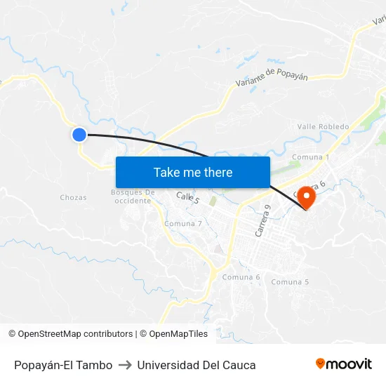 Popayán-El Tambo to Universidad Del Cauca map