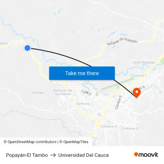 Popayán-El Tambo to Universidad Del Cauca map