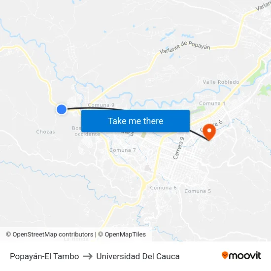 Popayán-El Tambo to Universidad Del Cauca map