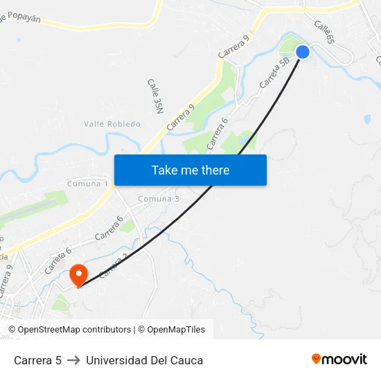 Carrera 5 to Universidad Del Cauca map