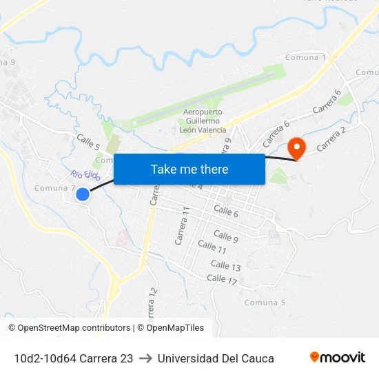 10d2-10d64 Carrera 23 to Universidad Del Cauca map