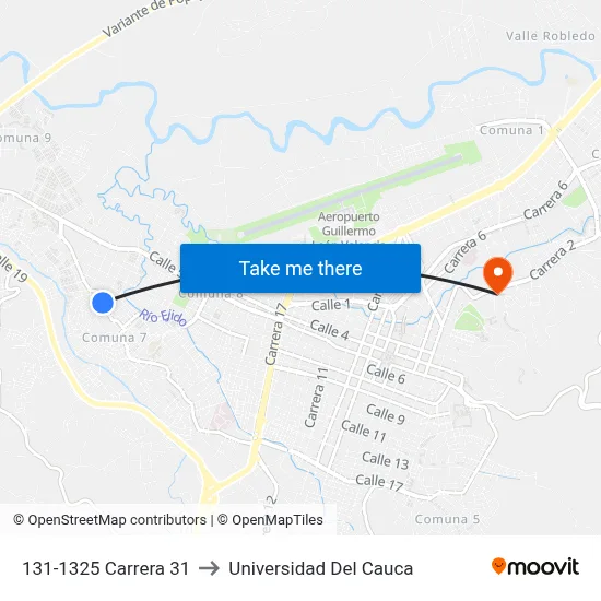 131-1325 Carrera 31 to Universidad Del Cauca map