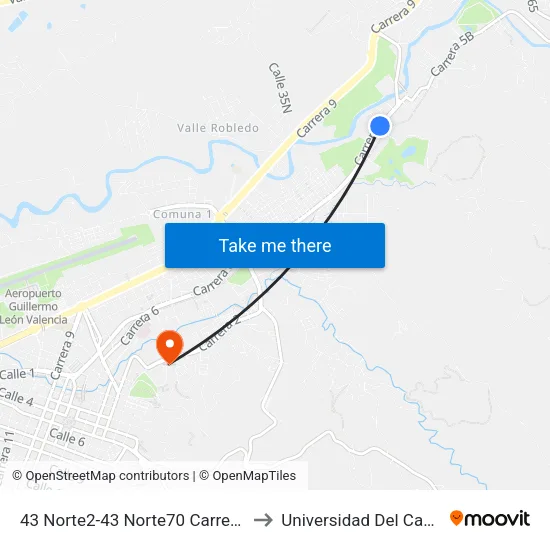43 Norte2-43 Norte70 Carrera 6 to Universidad Del Cauca map