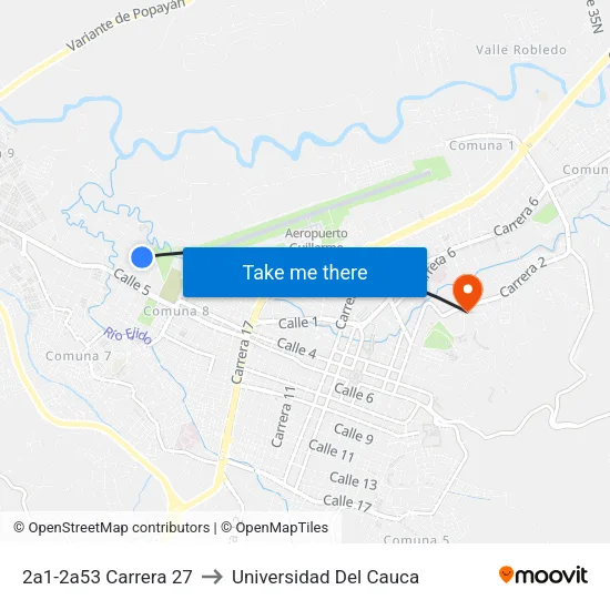 2a1-2a53 Carrera 27 to Universidad Del Cauca map