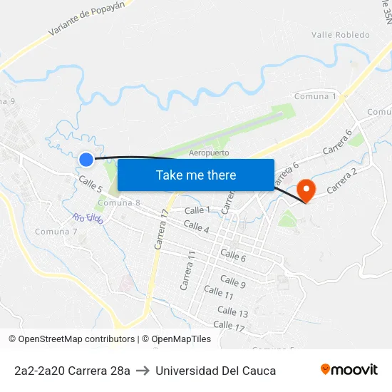 2a2-2a20 Carrera 28a to Universidad Del Cauca map