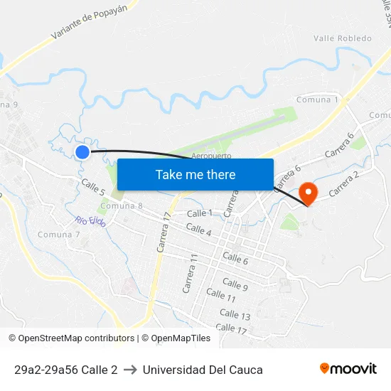 29a2-29a56 Calle 2 to Universidad Del Cauca map