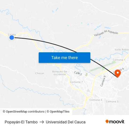 Popayán-El Tambo to Universidad Del Cauca map