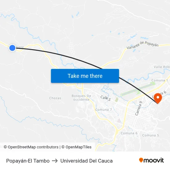 Popayán-El Tambo to Universidad Del Cauca map