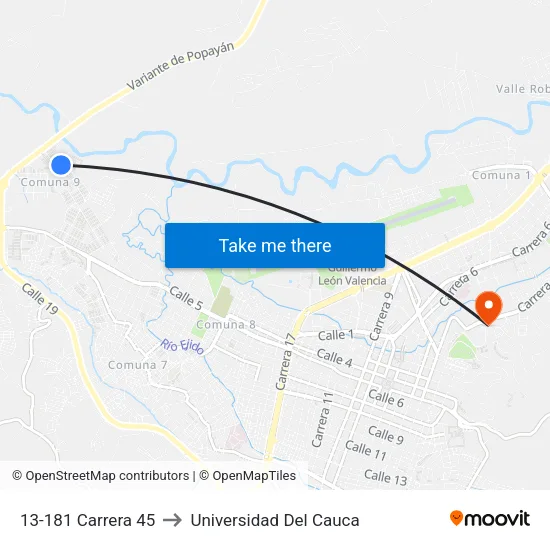 13-181 Carrera 45 to Universidad Del Cauca map