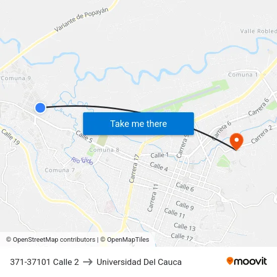 371-37101 Calle 2 to Universidad Del Cauca map
