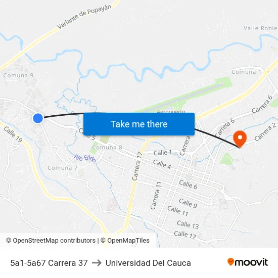 5a1-5a67 Carrera 37 to Universidad Del Cauca map