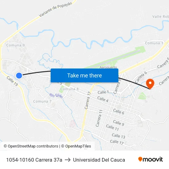 1054-10160 Carrera 37a to Universidad Del Cauca map