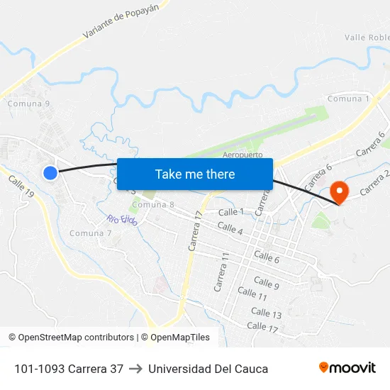 101-1093 Carrera 37 to Universidad Del Cauca map