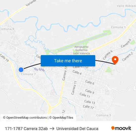 171-1787 Carrera 32ab to Universidad Del Cauca map