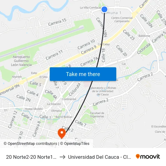 20 Norte2-20 Norte136 Carrera 15 to Universidad Del Cauca - Claustro El Carmen map