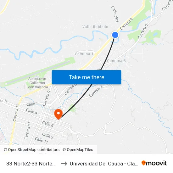 33 Norte2-33 Norte132 Carrera 9 to Universidad Del Cauca - Claustro El Carmen map