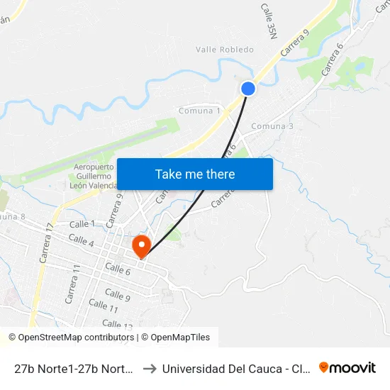 27b Norte1-27b Norte145 Carrera 9 to Universidad Del Cauca - Claustro El Carmen map