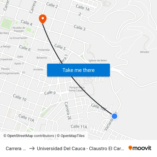 Carrera 6e to Universidad Del Cauca - Claustro El Carmen map