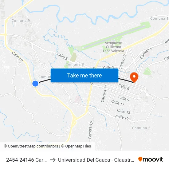 2454-24146 Carrera 29 to Universidad Del Cauca - Claustro El Carmen map