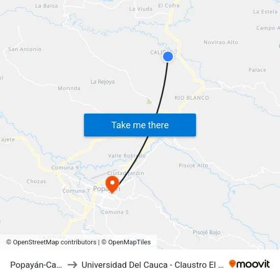 Popayán-Calibío to Universidad Del Cauca - Claustro El Carmen map