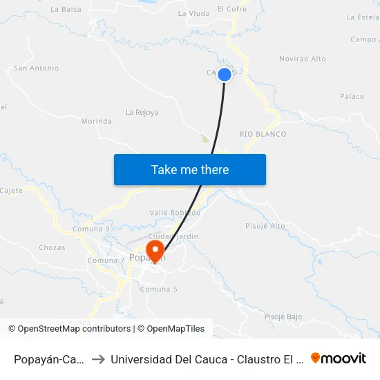 Popayán-Calibío to Universidad Del Cauca - Claustro El Carmen map