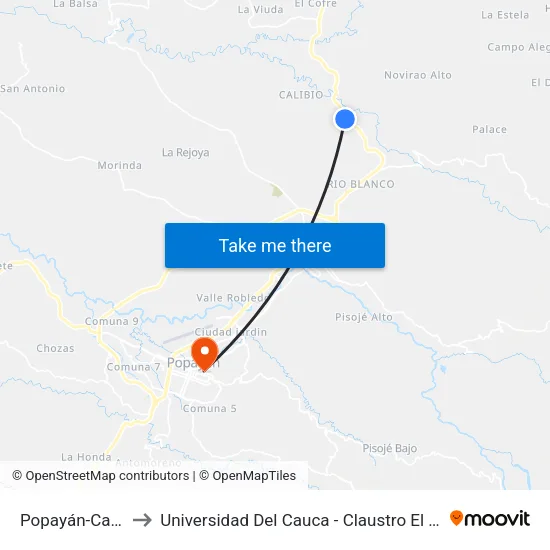 Popayán-Calibío to Universidad Del Cauca - Claustro El Carmen map