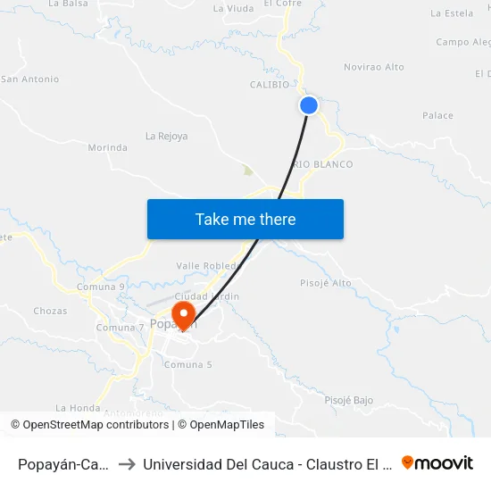 Popayán-Calibío to Universidad Del Cauca - Claustro El Carmen map