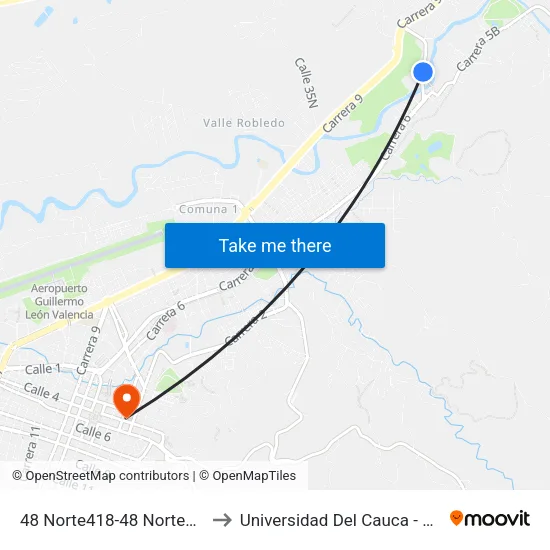48 Norte418-48 Norte586 Transversal 7 to Universidad Del Cauca - Claustro El Carmen map