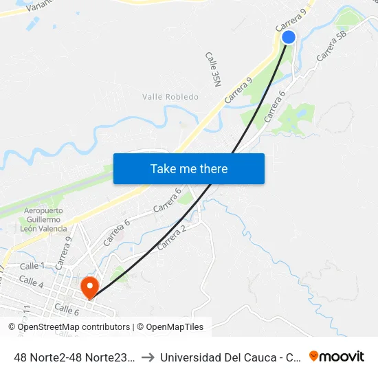 48 Norte2-48 Norte230 Transversal 7 to Universidad Del Cauca - Claustro El Carmen map