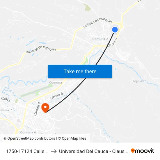 1750-17124 Calle 78 Norte to Universidad Del Cauca - Claustro El Carmen map