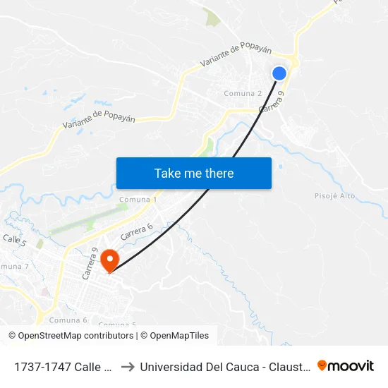 1737-1747 Calle 78 Norte to Universidad Del Cauca - Claustro El Carmen map