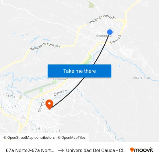 67a Norte2-67a Norte64 Carrera 17 to Universidad Del Cauca - Claustro El Carmen map