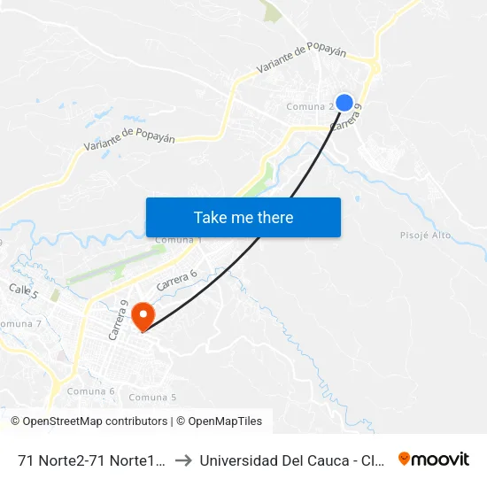 71 Norte2-71 Norte110 Carrera 15 to Universidad Del Cauca - Claustro El Carmen map