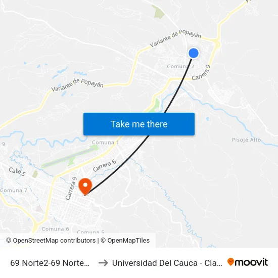 69 Norte2-69 Norte98 Carrera 19 to Universidad Del Cauca - Claustro El Carmen map
