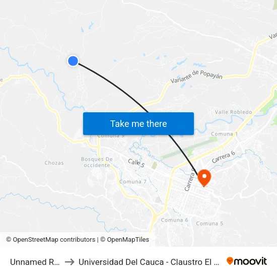 Unnamed Road to Universidad Del Cauca - Claustro El Carmen map