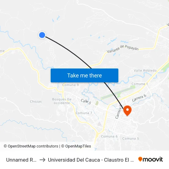 Unnamed Road to Universidad Del Cauca - Claustro El Carmen map